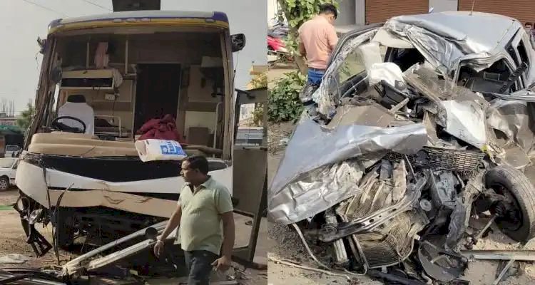 पुणे -नगर महामार्गावर भीषण अपघात ; मोटार आणि बसच्या धडकेत एक ठार २५ प्रवासी जखमी